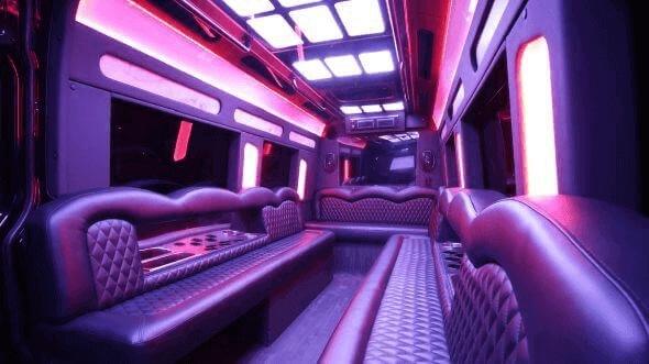 Interior of Gurnee Party Bus Company's 14 Passenger Sprinter Limousine in Gurnee