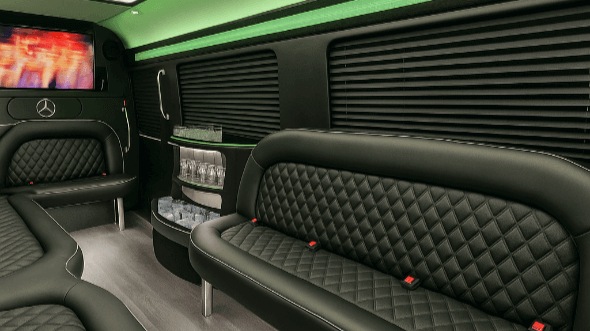 Interior of Plainfield Party Bus Company's 14 Passenger Sprinter Limousine in Plainfield
