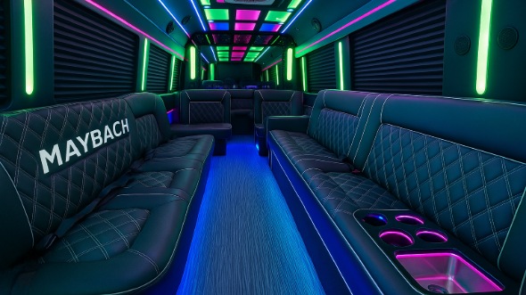 Interior of Streamwood Party Bus Company's 25 Passenger Party Bus in Streamwood