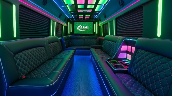 Interior of Bolingbrook Party Bus Company's 28 Passenger Party Bus in Bolingbrook