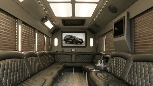 Interior of Aurora Party Bus Company's 30 Passenger Party Bus in Aurora