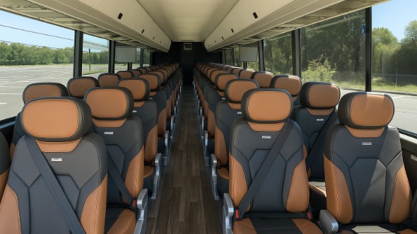 Interior of Illinois Party Bus Company's 44 Passenger Charter Bus in Illinois