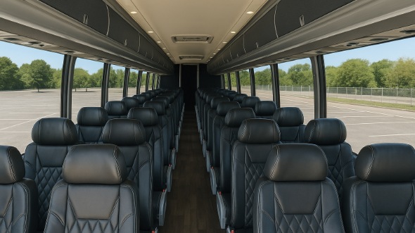 Interior of Illinois Party Bus Company's 47 Passenger Charter Bus in Illinois