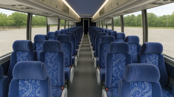 Interior of Illinois Party Bus Company's 48 Passenger Charter Bus in Illinois