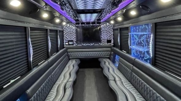 Interior of Crystal Lake Party Bus Company's 50 Passenger Party Bus in Crystal Lake