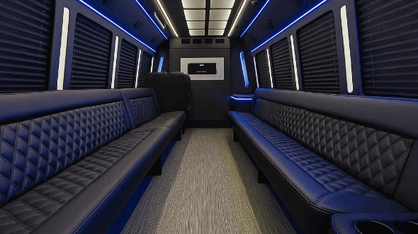 Interior of Oswego Party Bus Company's 50 Passenger Party Bus in Oswego