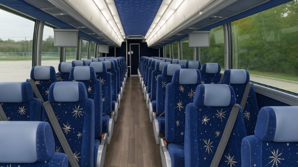 Interior of Illinois Party Bus Company's 51 Passenger Charter Bus in Illinois