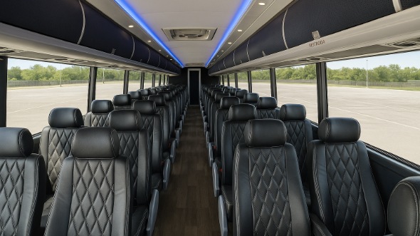Interior of Illinois Party Bus Company's 54 Passenger Charter Bus in Illinois