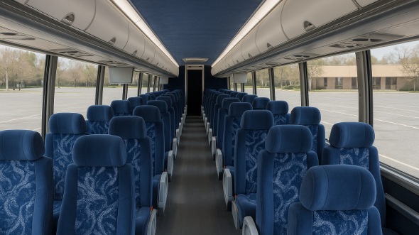 Interior of Illinois Party Bus Company's 55 Passenger Charter Bus in Illinois
