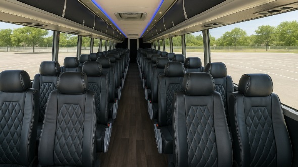 Interior of Illinois Party Bus Company's 56 Passenger Charter Bus in Illinois